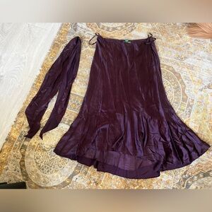 Ralph Lauren dark plum silk ruffle skirt with tie/scarf
